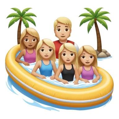 2 girls and 2 men on the lazy river waterslide. 1 girl and 1 guy have blonde hair and 1 girl and 1 guy have BROWN HAIR. we are all very pale. 4 PEOPLE  sticker