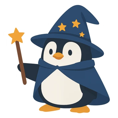 flat design style penguin wizard sticker