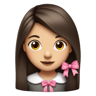 cute girl with dark long straight brown hair with pink bow in hair on te side sticker