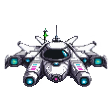 Retro-futuristic space cruiser with laser cannons sticker