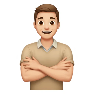 arms crossed hands around neck laughing guy sticker