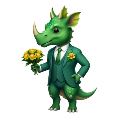 triceratops in suit holding flowers sticker