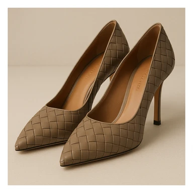 Bottega Veneta high-heeled shoes, iconic woven texture, sophisticated look, simple background sticker