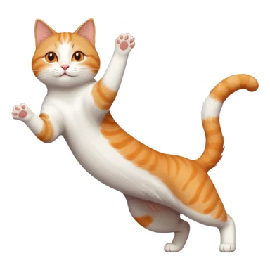 ginger and white cat with orange eyes doing a big extremely long stretch reaching up into the air with arms and legs side by side together straight and overextended whilst lying on its side sticker