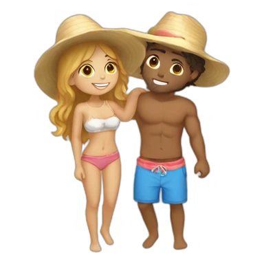 with beach clothes young metis man and white woman kiss love sticker