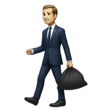 macron avec un sac poubelle sticker