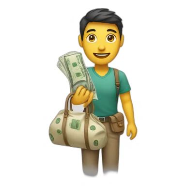 a person hold A bag of money sticker