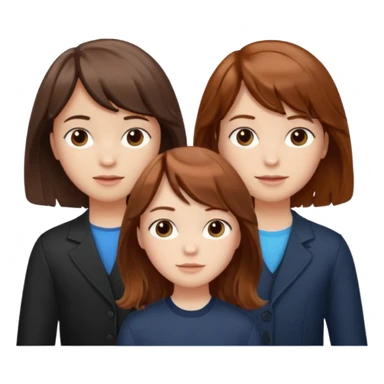 Two girls and a boy. Girl one has long, wavy, light to reddish-brown hair with bangs. Girl two has a dark-colored bob haircut. The boy has wavy, tousled, light to reddish-brown hair with a right side parting.
 sticker