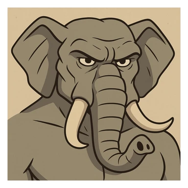 masculine elephant head, cartoon style, chiseled features, intense eyes, robust trunk sticker