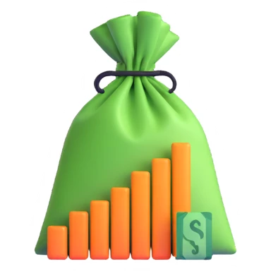 investment icon, money bag or bar chart sticker