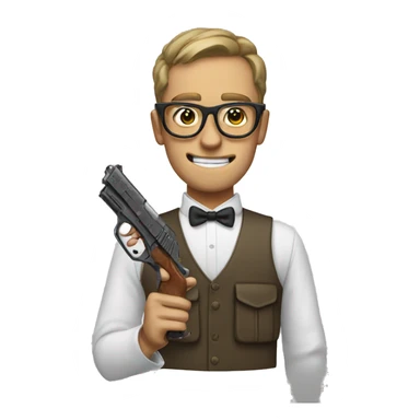 gun with nerd glasses and buckteeth sticker