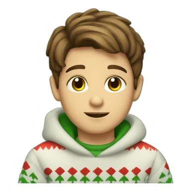 young boy brown hair and eyes sitting in christmas sweather sticker