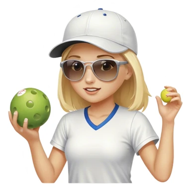 Girl with blond hair  wearing a white baseball cap and sunglasses playing pickleball sticker