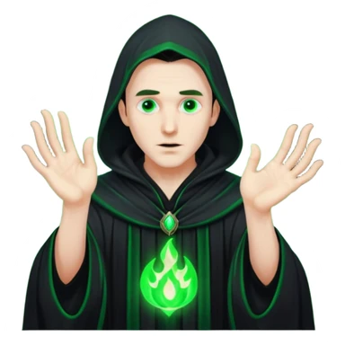 A dark sorcerer in flowing black robes, conjuring eerie green flames sticker