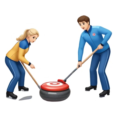 An icon showing a curling stone sliding across an icy rink toward the target, with sweeping players in action. The scene includes spectators, bright arena lights, and national flags, set against a clean, winter-themed background. Transparent background captures the focus and strategy of curling. sticker
