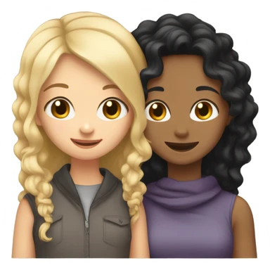 girl with curly black hair , girl with straight blonde hair hugging  sticker