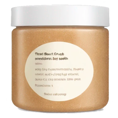 light brown body scrub pot with label sticker