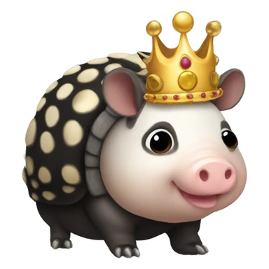 Black piebald chubby round armadillo pig panda centipede armadillo wearing a crown sticker