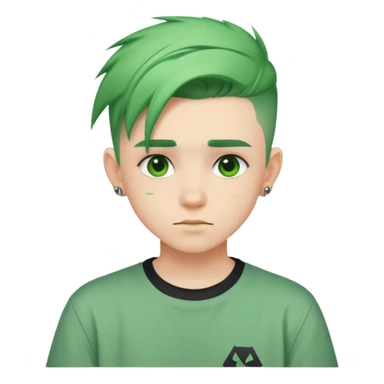 Nam 15 tuổi, da trắng, tóc under cut màu xanh lá cây, áo phong cách rock sticker