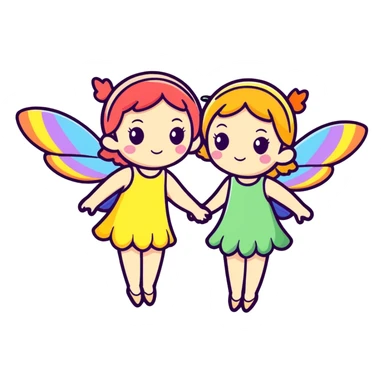 Two Fairy Sisters with Rainbow Wings sticker