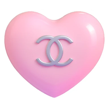 Remove the diamond accent, keep only the glossy white heart with a soft pink glow and silver Chanel logo, elegant, white and silver color scheme, 3D emoji style, keep the background transparent except for the glow. sticker