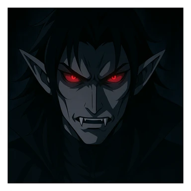 anime vampire face, glowing red eyes, shadowy background, menacing expression sticker