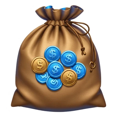 blue coins inside an opened brown money bag  sticker