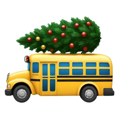 A school bus hauling a Christmas tree sticker