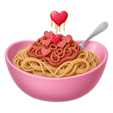Spaghetti bologonese in heartshaped pink bowl, the bologonese should not be heartshaped sticker