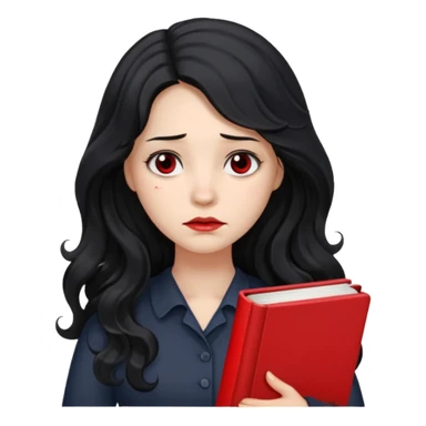 Long Hair Women with red Book, Black wavy hair, sad

 sticker