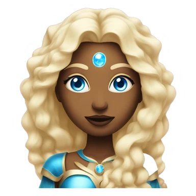 magical diva with thin pink andromedan face long blonde hair and blue eyes glowing third eye sticker