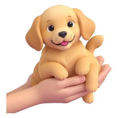 Change the corgi in the grandmother's hands to a golden retriever puppy in the same 3D emoji style, keeping the rest of the image unchanged and the background transparent. sticker