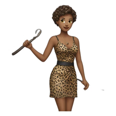 Woman in loepard dress with a whip sticker