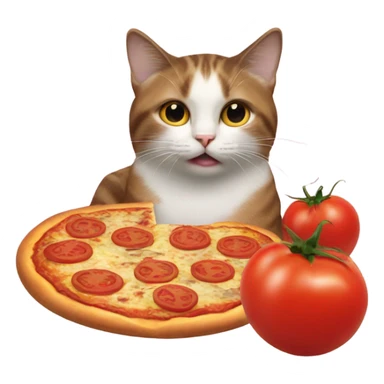 Cat with a pizza with tomate sticker