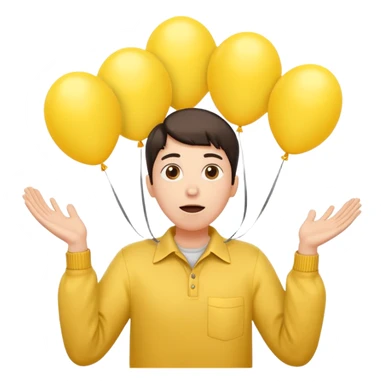 человек зацепился о шарики желтого цвета и летит вверх, видно только голову и шарики и руки sticker