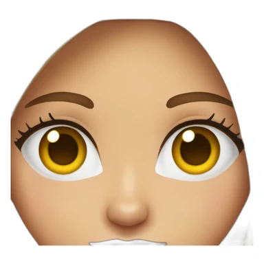 young woman with long brown hair, blue almond-shaped eyes, thin eyebrows and earring sticker