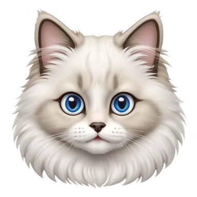 cinematic-adorable-big-eyed-fluffy-ragdoll-cat-portrait-emoji,-head-tilted-playfully-with-a-sweet-expression,-fluffy-white and grey-fur,-simplified-yet-irresistibly-cute-features-with-large,-expression, blue eyed ragdoll cat sticker