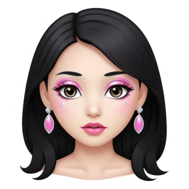 asian long black hair silver grey eyes glossy lips glittery white and pink eyeshadow girl sticker