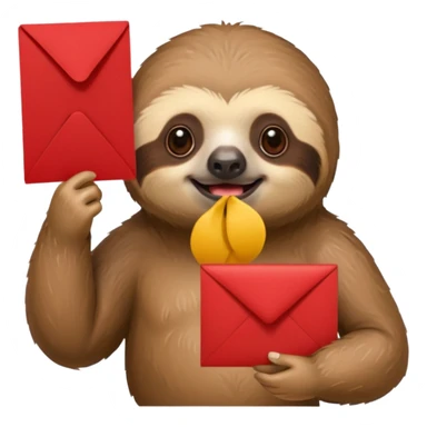 A sloth holding a red invitation in his hand sticker