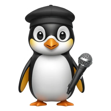 penguin with microphone with cap sticker