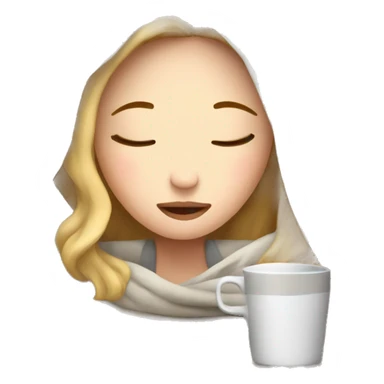 White girl inside a blanket sipping coffee eyes closed sticker