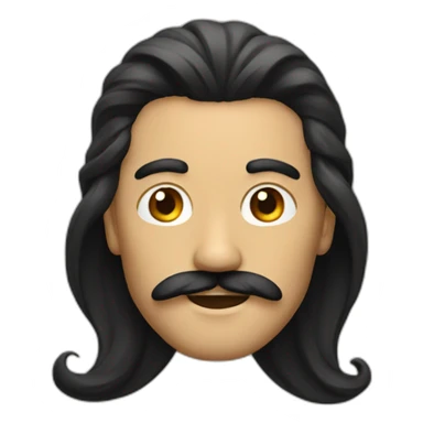 Man with black very long hair mustache tan sticker