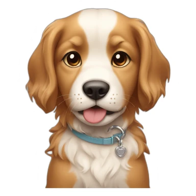 Caramel and white puppy with long hair with a collar around the neck written "Malu" sticker