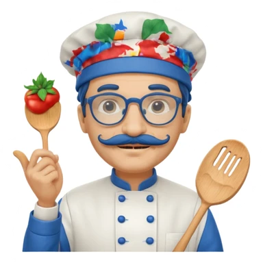 italian chef, blue, with mustace, wearing glasses sticker
