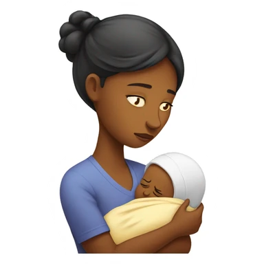 sad mother with newborn sticker