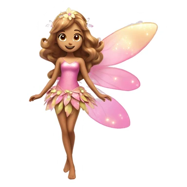 Flora the adult latina fairy of nature in her enchantix fairy pink clothing and fairy enchantix wings and long light brown hair from winx club. Small eyes, Lots of sparkles and fairydust. Full body and full fairy bliss sticker