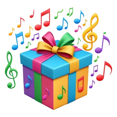 A wrapped gift box opening with colorful music notes flying out. sticker