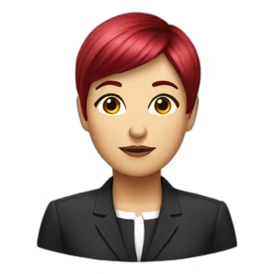 woman politician with short straight ruby hair and fringe sticker
