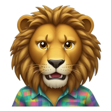 Angry Lion wearing a fitted colorful button up shirt sticker