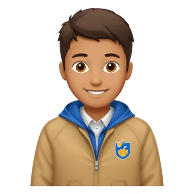 college boy with college jacket sticker